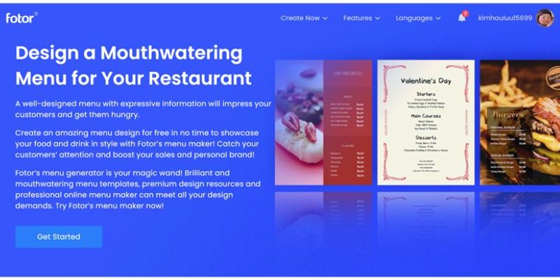 Thiết kế menu online trên Fotor 