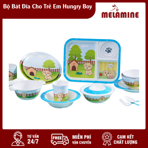 bo bat dia cho tre em hungry boy melamine.vn Bộ Bát Đĩa Cho Trẻ Em Hungry Boy