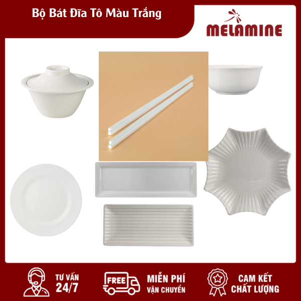 bo bat dia to mau trang melamine.vn Bộ Bát Đĩa Tô Màu Trắng