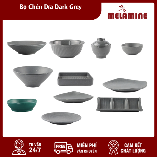 bo chen dia dark grey melamine.vn Bộ Chén Dĩa Dark Grey