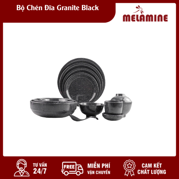 bo chen dia granite black melamine.vn Bộ Chén Đĩa Granite Black