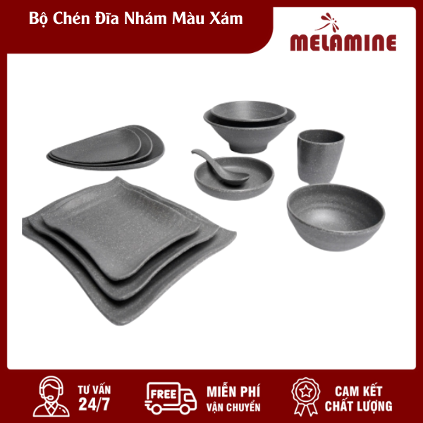 bo chen dia nham mau xam melamine.vn Bộ Chén Đĩa Nhám Màu Xám