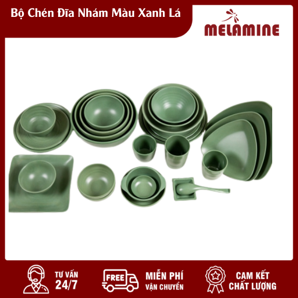 bo chen dia nham mau xanh la melamine.vn Bộ Chén Đĩa Nhám Màu Xanh Lá