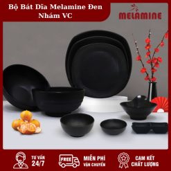 Bộ Bát Dĩa Melamine Đen Nhám Vinh Cơ