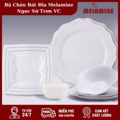 Bộ Chén Bát Đĩa Melamine Ngọc Sứ Trơn Vinh Cơ