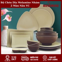 Bộ Chén Dĩa Melamine Nhám 2 Màu Nâu Vinh Cơ