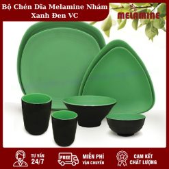Bộ Chén Dĩa Melamine Nhám Xanh Đen Vinh Cơ