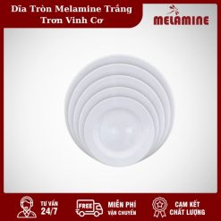Dĩa Tròn Melamine Trắng Trơn Vinh Cơ