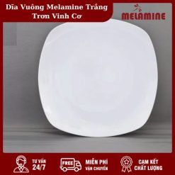 Dĩa Vuông Melamine Trắng Trơn Vinh Cơ
